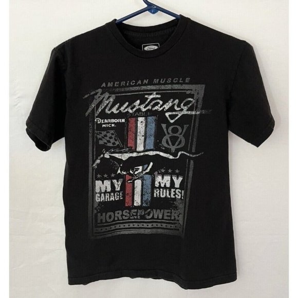 Ford Official Licensed Product American Muscle Mustang Retro Black Shirt Size SM - Picture 1 of 7